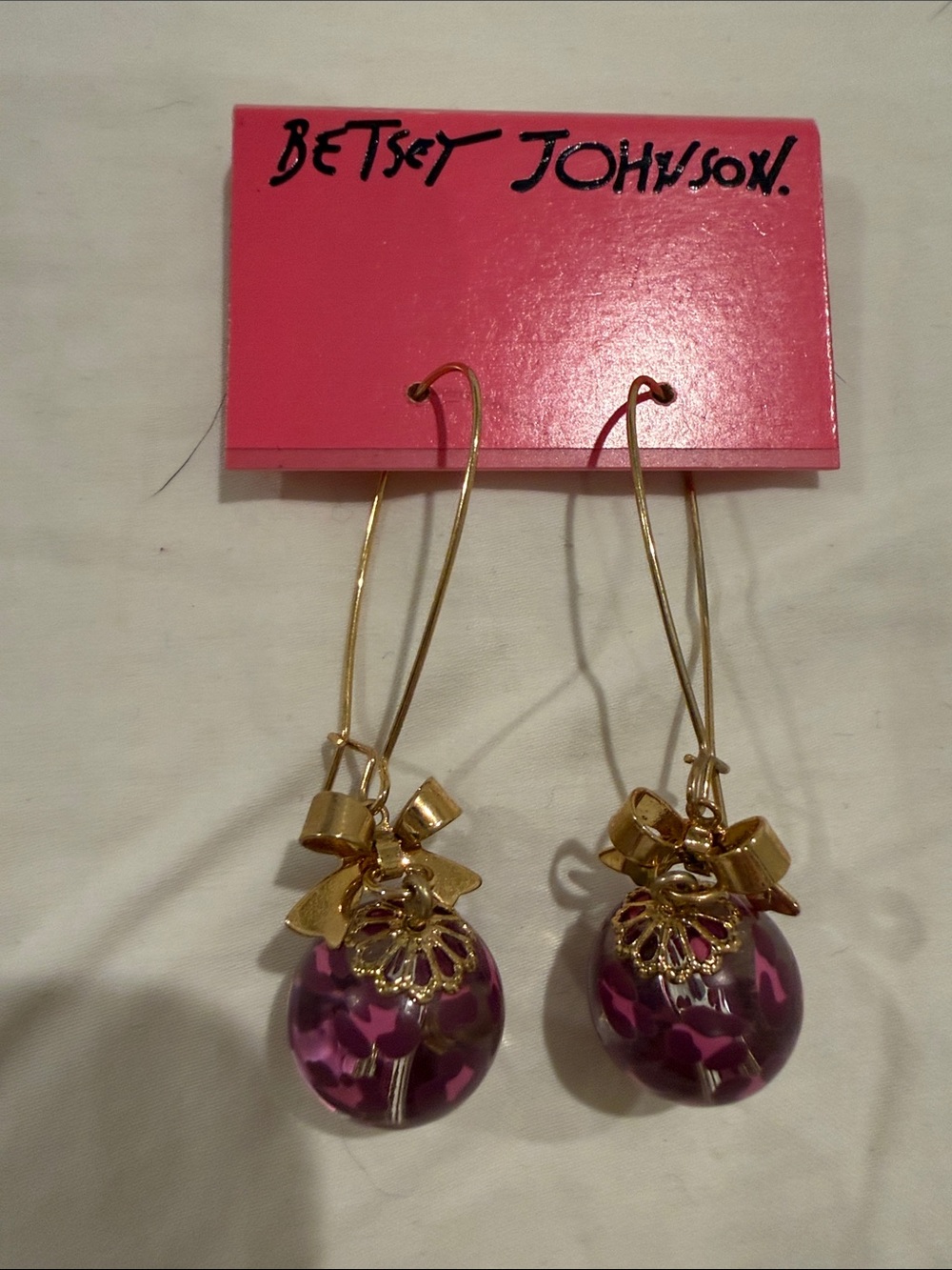 NWOT Betsey Johnson Gold-Tone Earrings with Purple Orb Charms
